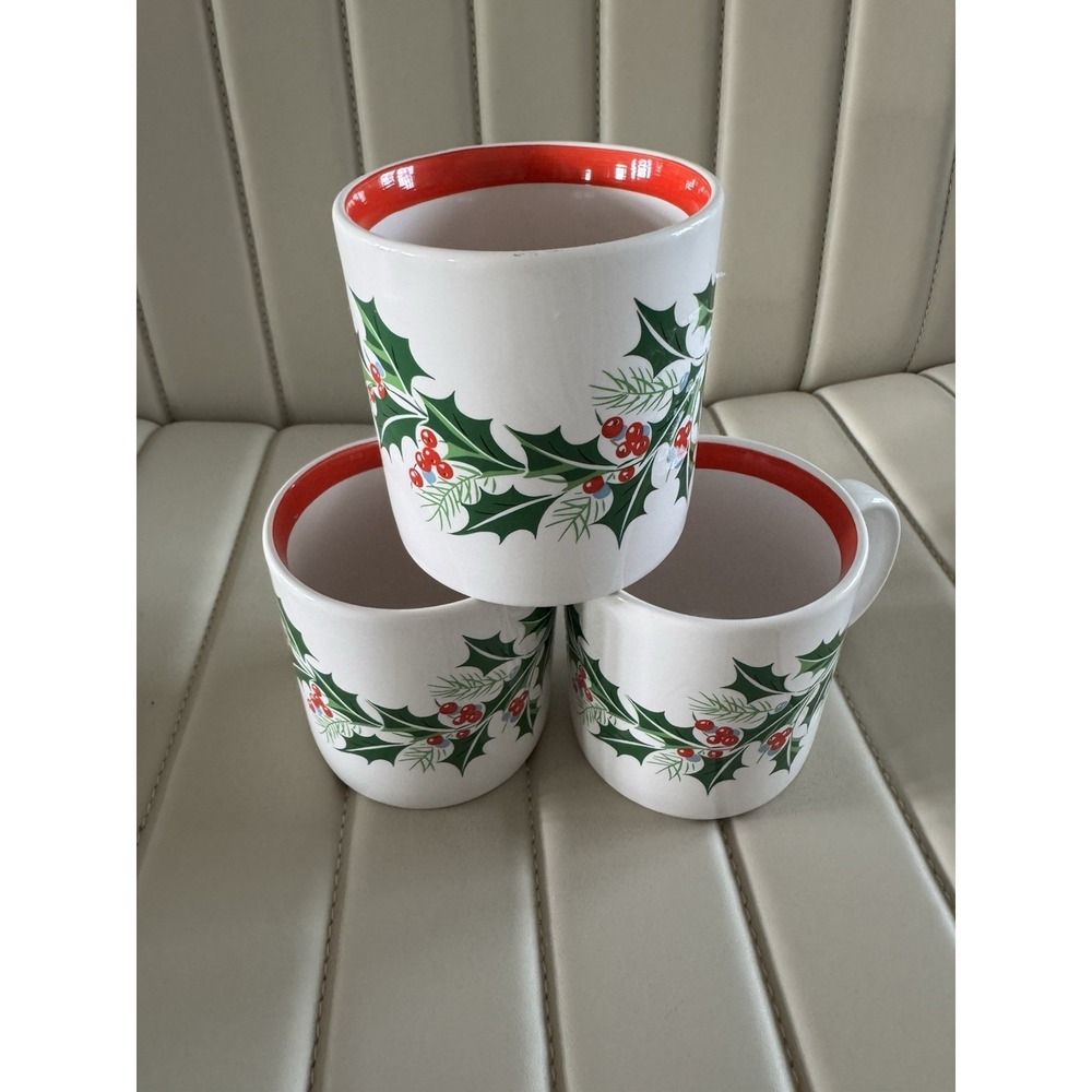 Vintage Himark Season's Greetings Saltera Christmas Coffee Mugs Holly & Pine (3)